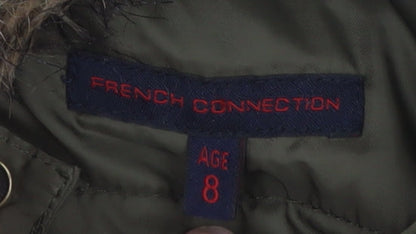 French Connection Boys Green Faux Fur Hooded Parka Coat Age 8