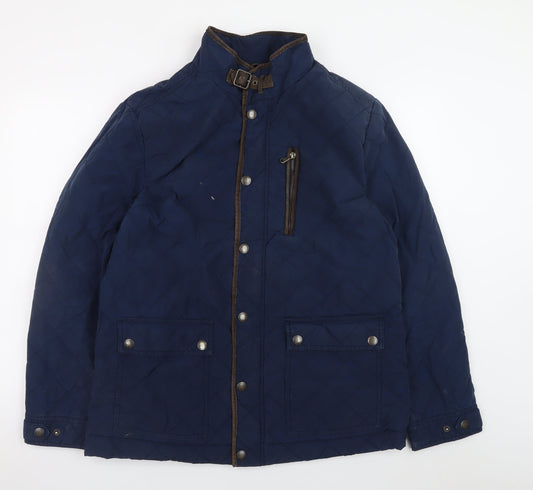 Crew Clothing Co. Men's Blue Quilted Mid-Length Jacket L
