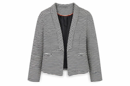 Front view of Principles by Ben de Lisi Women's Black White Striped Blazer, size 18