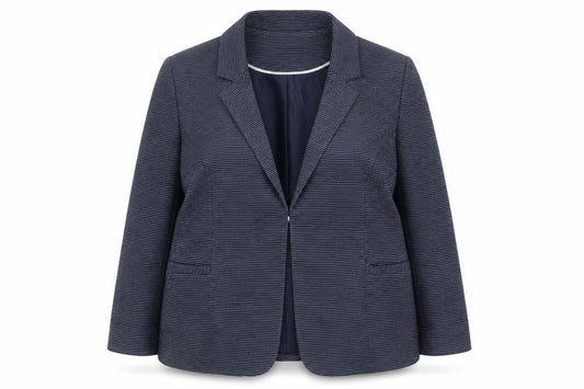 Front view of Principles by Ben de Lisi Petite Women's Blue Striped Blazer, size 18