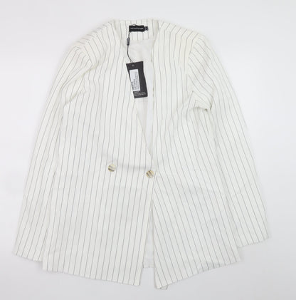 PrettyLittleThing Women’s White Striped Longline Blazer UK 10