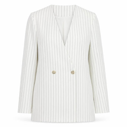PrettyLittleThing Women’s White Striped Longline Blazer UK 10