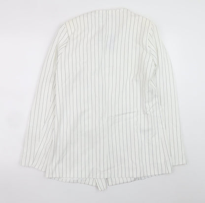 PrettyLittleThing Women’s White Striped Longline Blazer UK 10