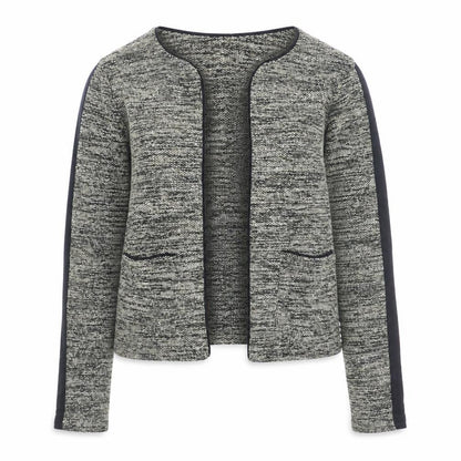 Front view of Miss Selfridge Women’s Grey Tweed Open Blazer Jacket, size UK 10