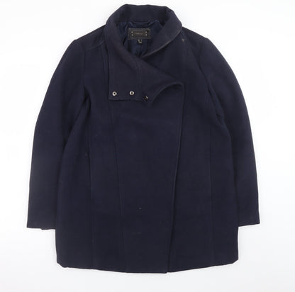 MNG Women's Blue Wool Blend Mid-Length Overcoat Size 12
