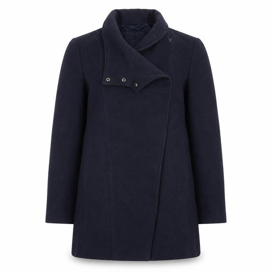 MNG Women's Blue Wool Blend Mid-Length Overcoat Size 12