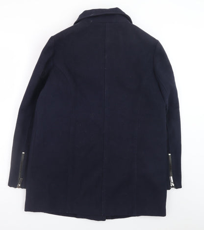 MNG Women's Blue Wool Blend Mid-Length Overcoat Size 12
