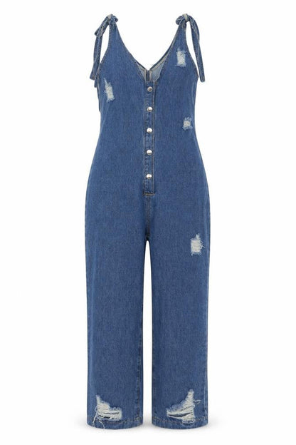 PrettyLittleThing Women's Blue Denim Sleeveless Button Jumpsuit UK 8