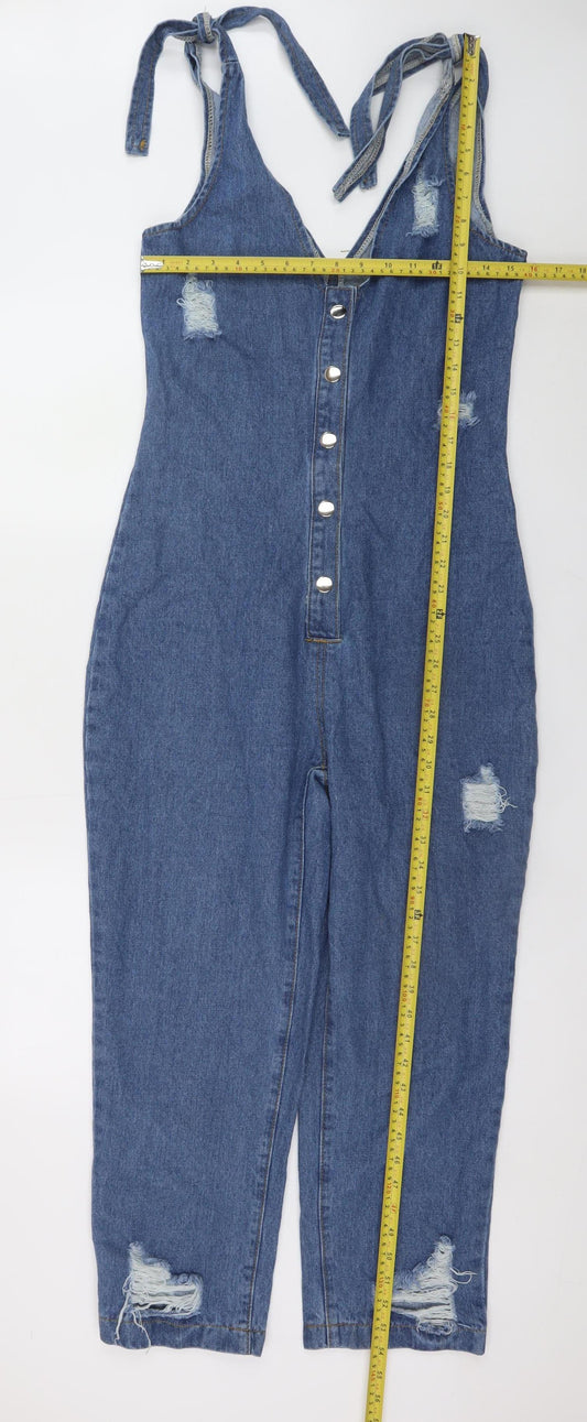 PrettyLittleThing Women's Blue Denim Sleeveless Button Jumpsuit UK 8