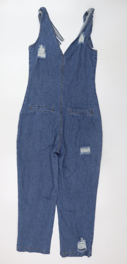 PrettyLittleThing Women's Blue Denim Sleeveless Button Jumpsuit UK 8