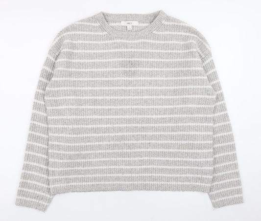 Marks and Spencer Women’s Grey Striped Knit Waffle Jumper Size M