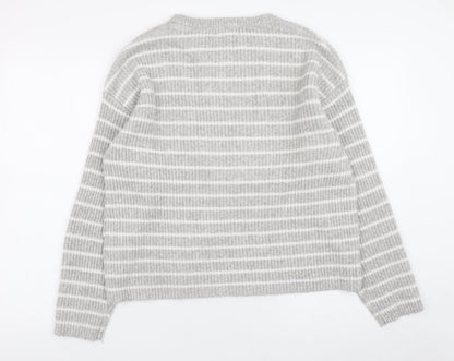 Marks and Spencer Women’s Grey Striped Knit Waffle Jumper Size M