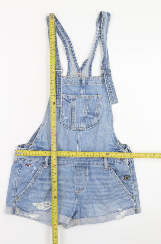 Hollister Women's Blue Denim Dungaree Playsuit XS Distressed