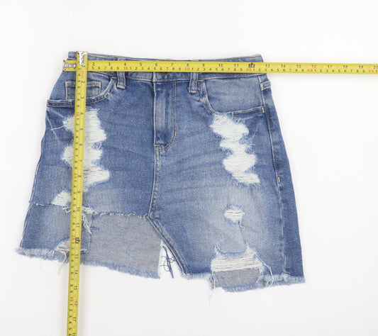 Hollister Women’s Blue Denim Distressed Mini Skirt Size 4 High Rise