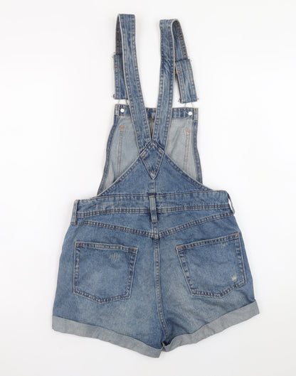 H&M Divided Women's Blue Denim Distressed Dungaree Playsuit Size 6