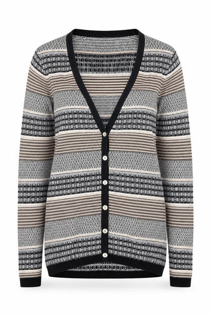 Paul Costelloe Women’s Beige Striped Linen Blend V-Neck Cardigan Size S