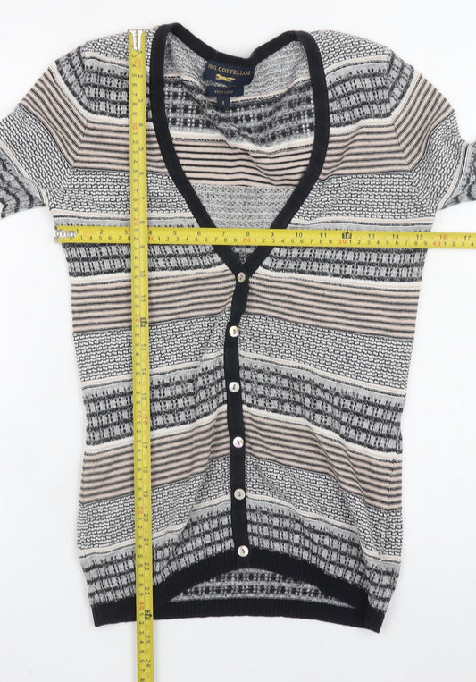 Paul Costelloe Women’s Beige Striped Linen Blend V-Neck Cardigan Size S