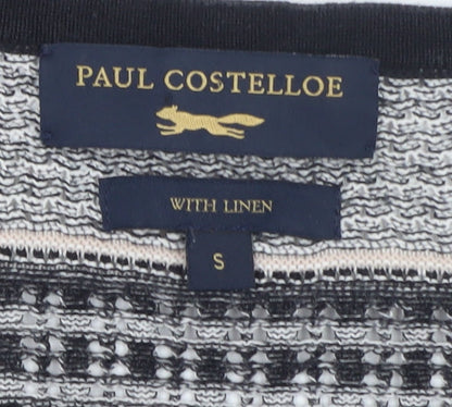 Paul Costelloe Women’s Beige Striped Linen Blend V-Neck Cardigan Size S