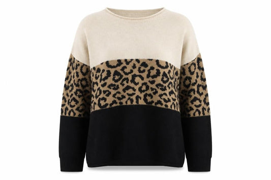 ONLY Womens Beige Leopard Print Crew Neck Jumper Size L