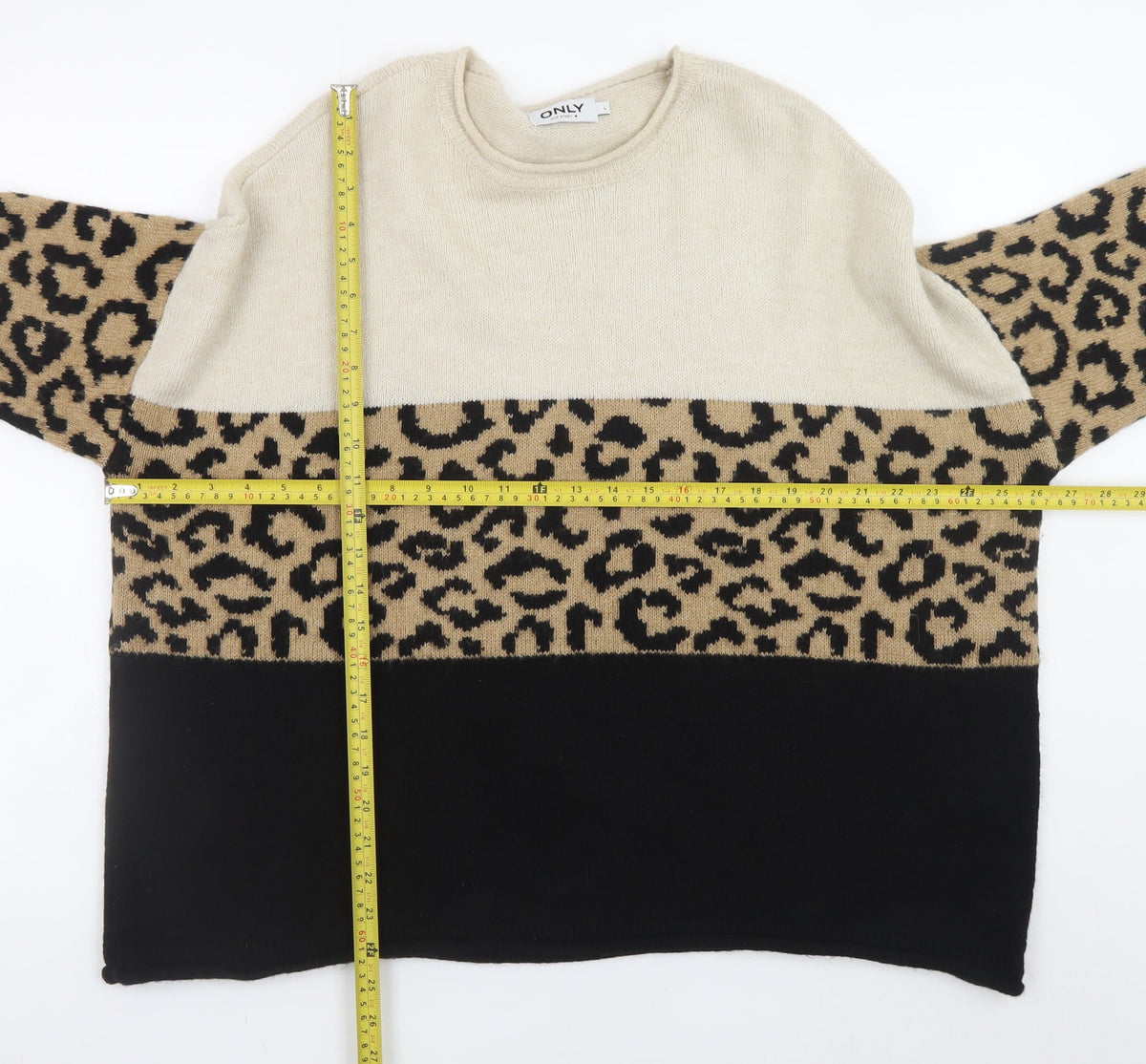 ONLY Womens Beige Leopard Print Crew Neck Jumper Size L
