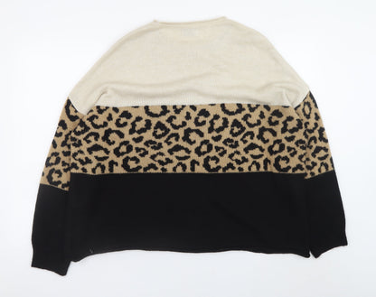 ONLY Womens Beige Leopard Print Crew Neck Jumper Size L