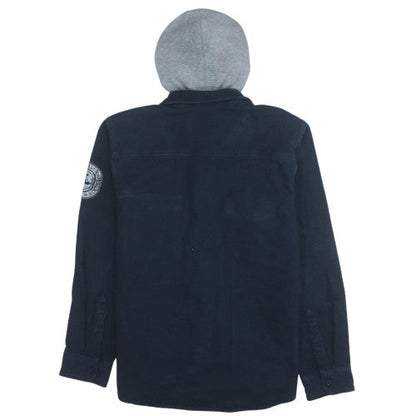 Quiksilver Men's Navy Blue Hooded Button-Up Shirt Size 12 Regular Fit