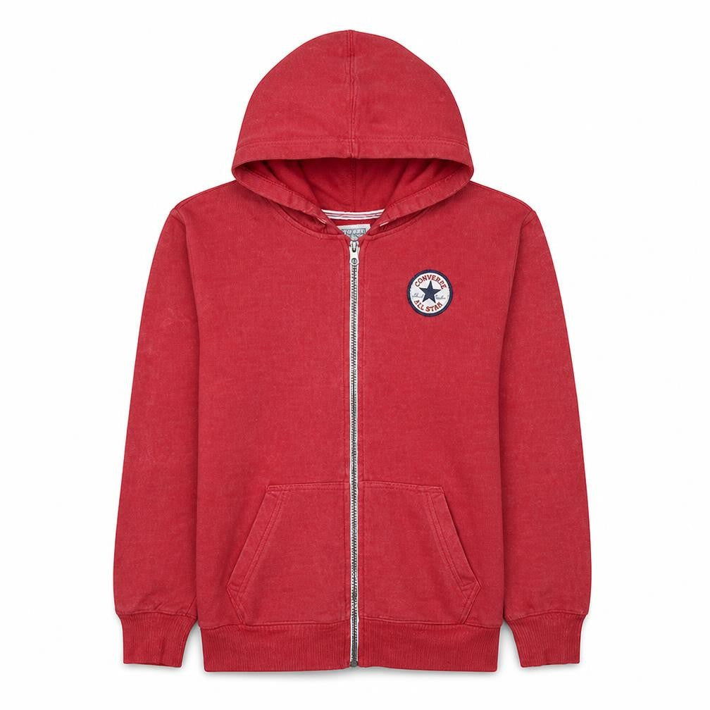 Front view of Converse boys’ red full zip hoodie xl 13-15 years logo fleece sweatshirt