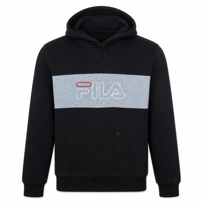 Fila Mens Black Pullover Hoodie L Logo Graphic Fleece Sweatshirt