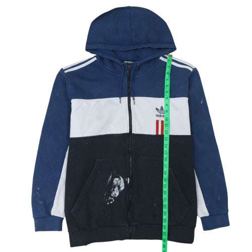 Adidas Mens Blue Full Zip Hoodie 2XL Logo Fleece Sweatshirt