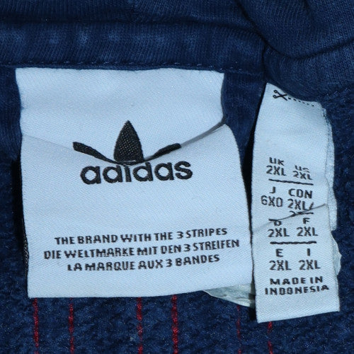 Adidas Mens Blue Full Zip Hoodie 2XL Logo Fleece Sweatshirt