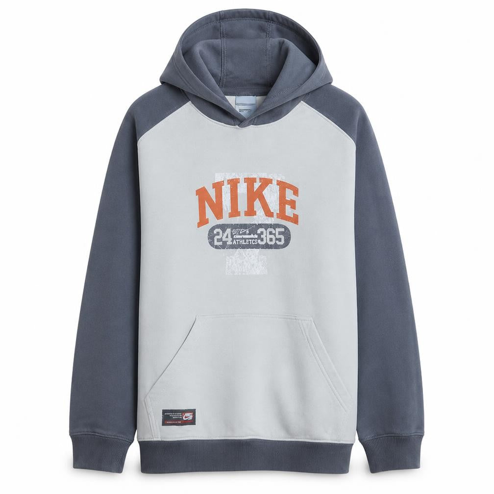 Front view of Nike boys’ grey pullover hoodie 18-20 years graphic fleece sweatshirt