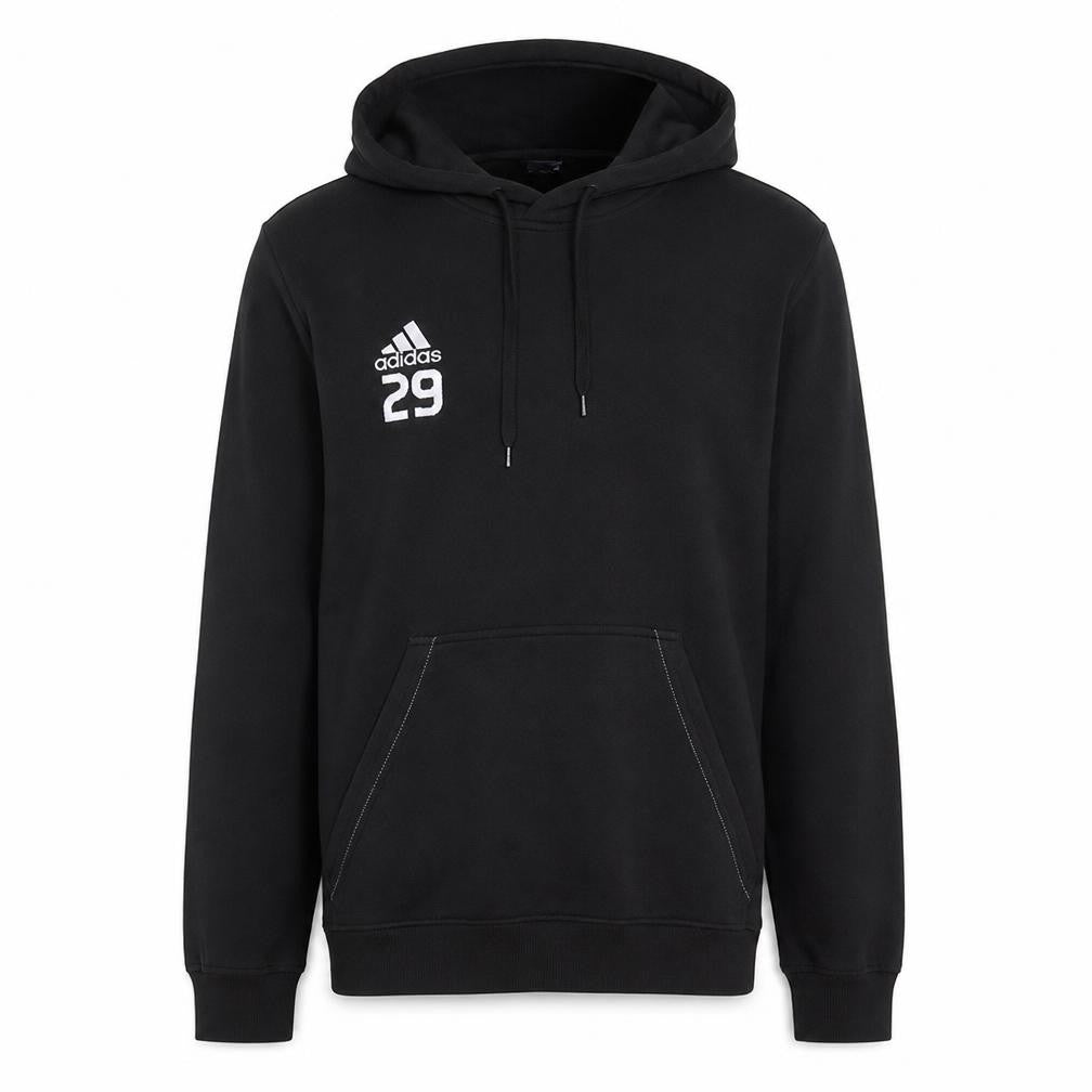 Front view of Adidas Men's Black Pullover Hoodie L Sports Fleece Sweatshirt