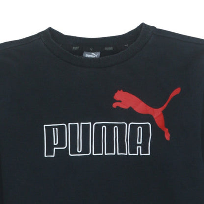Puma Boys Black Pullover Sweatshirt 15-16 Years Logo Graphic Fleece