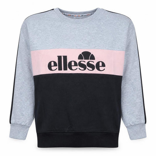Front view of Ellesse women’s xs grey pink black crew neck pullover sweatshirt