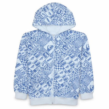 Front view of Quiksilver Teens Blue White Full Zip Hoodie, size 12, Casual Surf