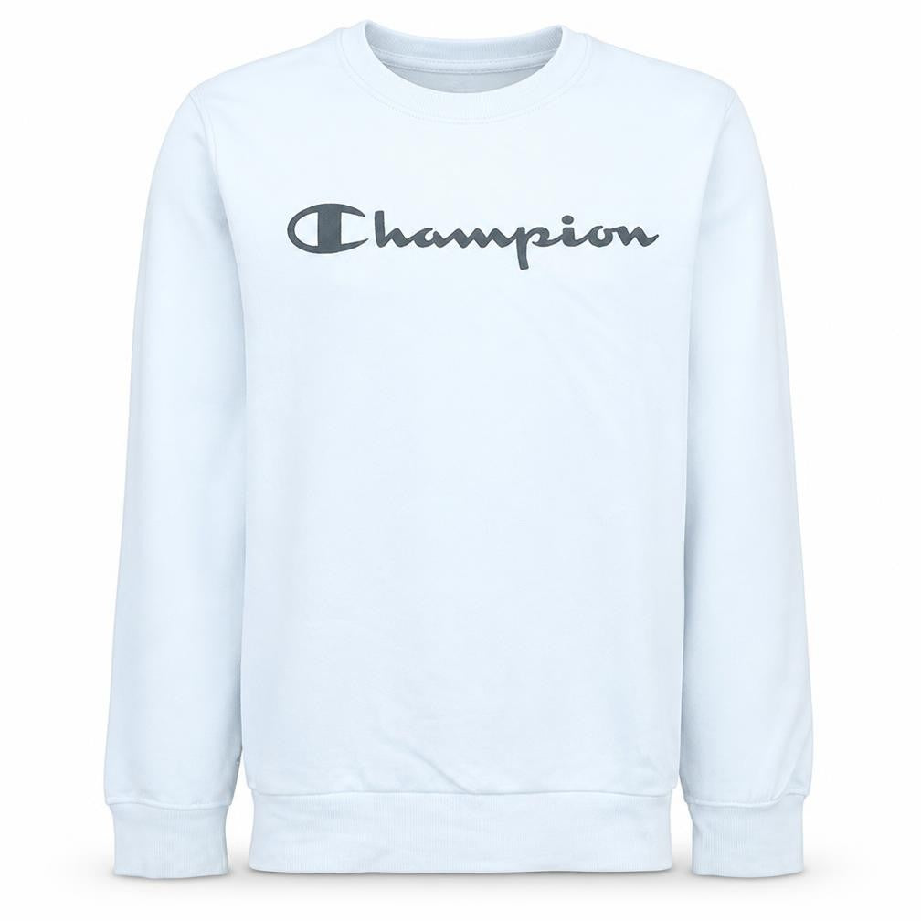 Front view of Champion boys’ white xl 13-14 years logo crew neck sweatshirt