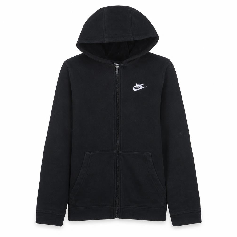 Front view of Nike boys’ black full zip hoodie xl 158-170cm fleece sweatshirt