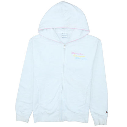 Champion Girls White Full Zip Hoodie 2XL Logo Cotton Blend Sweatshirt