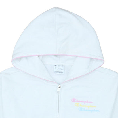 Champion Girls White Full Zip Hoodie 2XL Logo Cotton Blend Sweatshirt