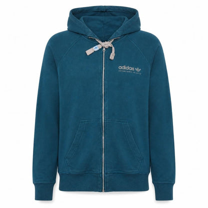 Front view of Adidas women’s teal full zip hoodie, size UK 10, cotton blend casual