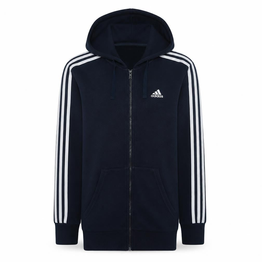 Front view of adidas Men’s Blue Full Zip Hoodie Small Fleece Sportswear