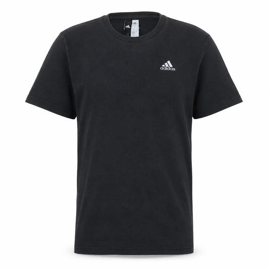 Front view of Adidas Men's Black Small Sports Logo Crew Neck T-Shirt