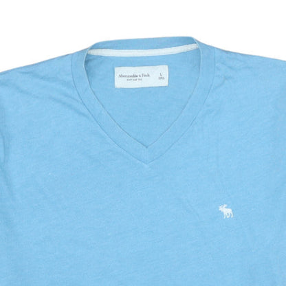 Abercrombie & Fitch Men Blue V-Neck Cotton Blend T-Shirt Size L