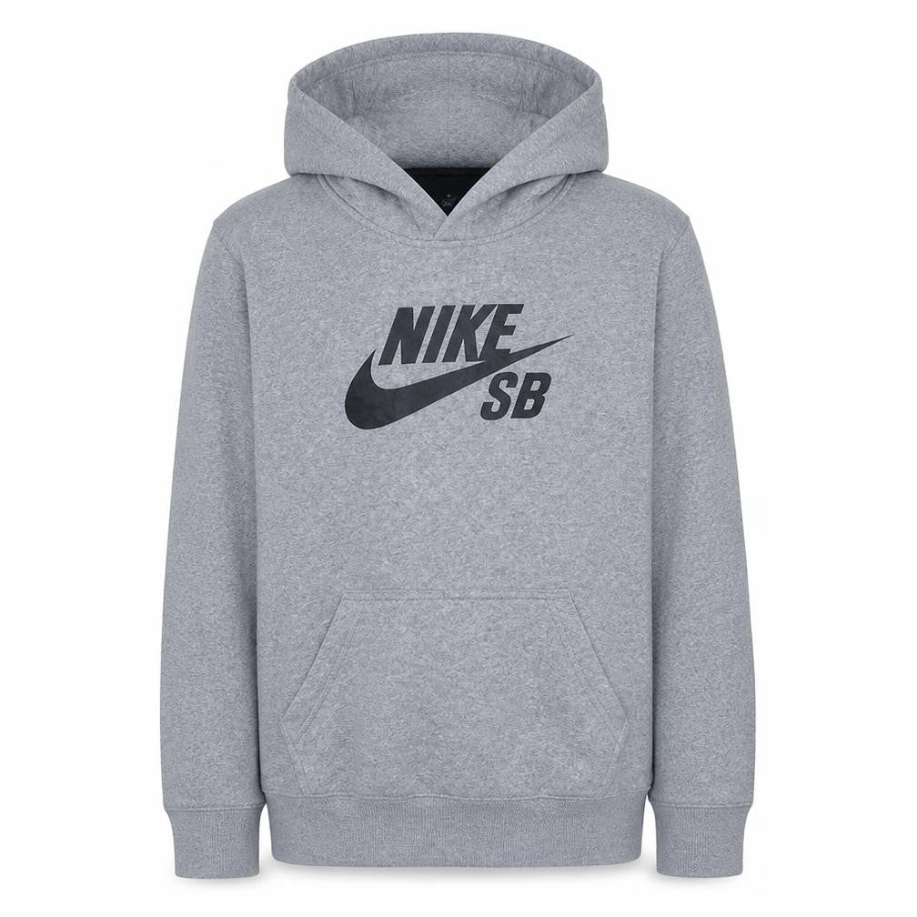 Front view of Nike boys’ grey pullover hoodie xl 13-15 years fleece hooded sweatshirt