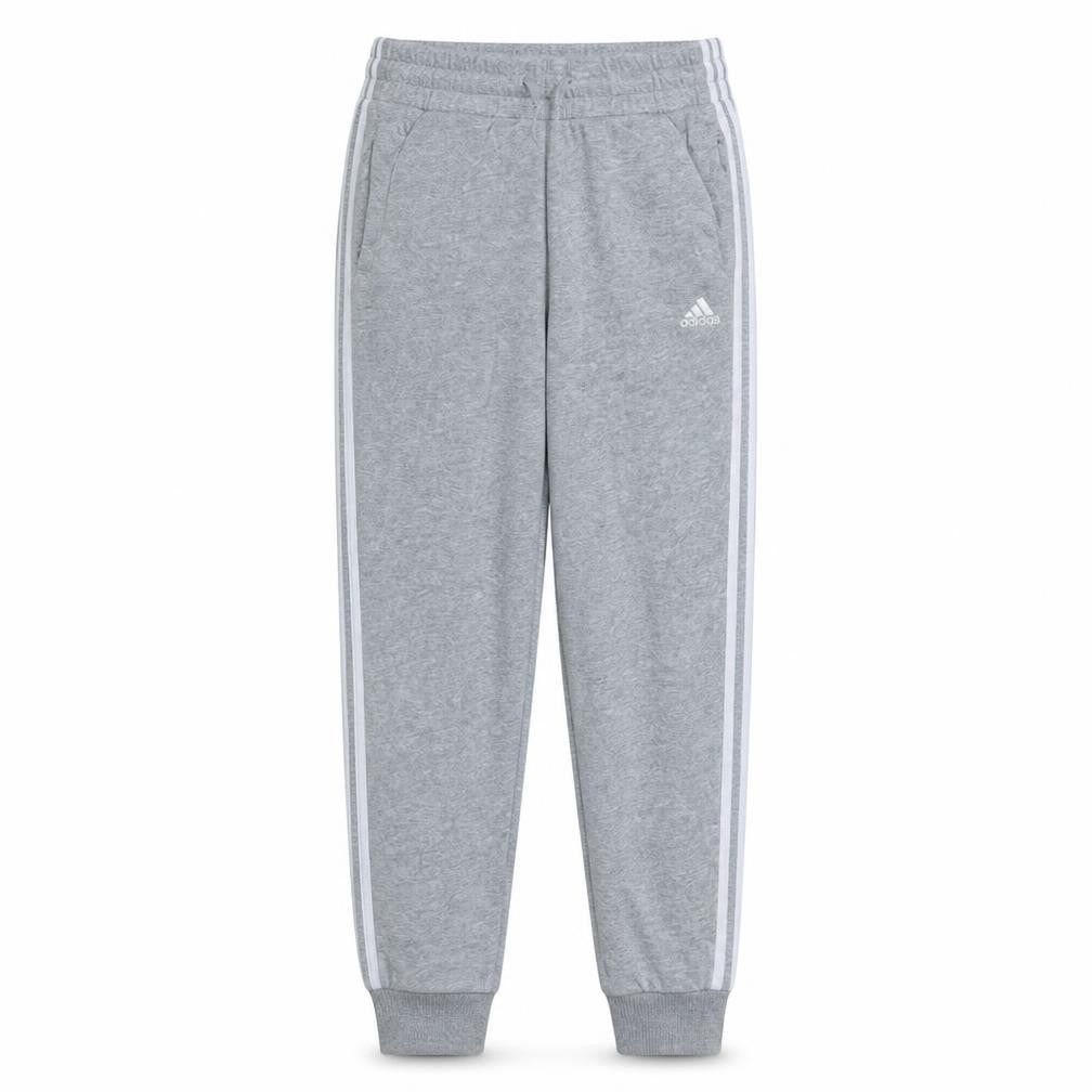 Front view of Adidas women’s grey xs joggers with side stripe and elastic waist