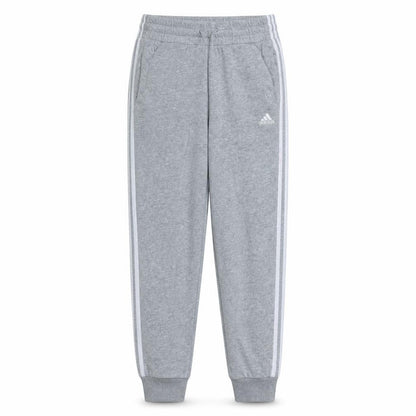 Front view of Adidas women’s grey xs joggers with side stripe and elastic waist