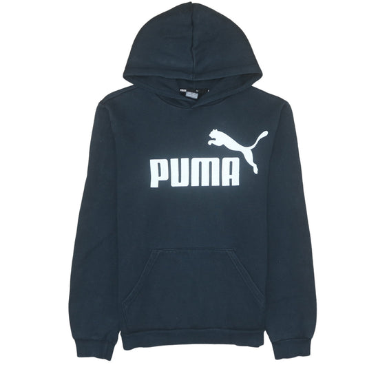 Puma Boys Black Pullover Hoodie 15-16 Years Fleece Logo Sweatshirt
