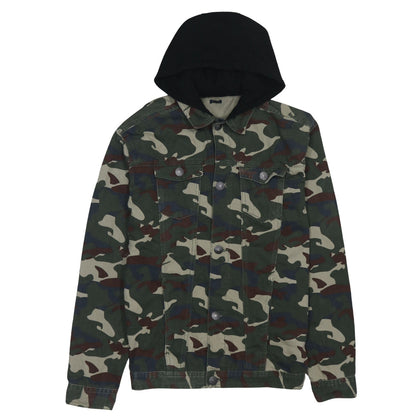 Kiabi Boys Green Camouflage Hooded Button Jacket Size 16 Years