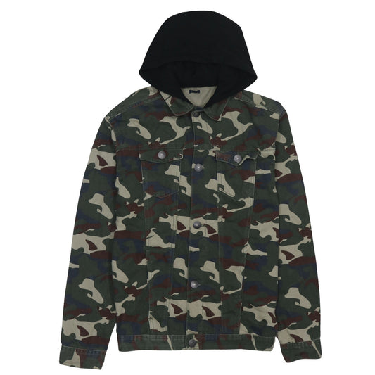 Kiabi Boys Green Camouflage Hooded Button Jacket Size 16 Years