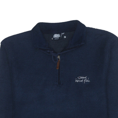 Mens UK Size M Weird Fish Blue Henley Sweatshirt